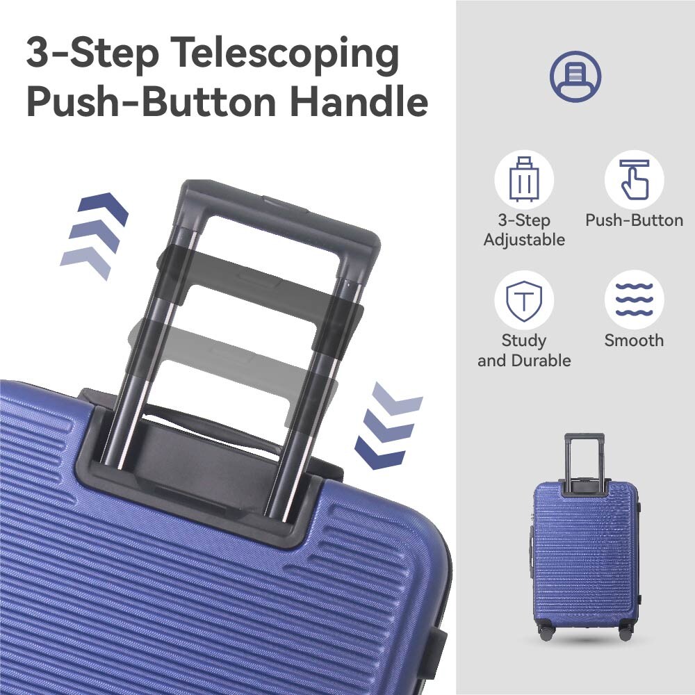 Luggage Sets ABS Hardshell 3pcs Luggage, Lightweight Durable Suitcase Sets Spinner Wheels Suitcase With TSA Lock 20''24''28'' Available(Blue)_voghion.com